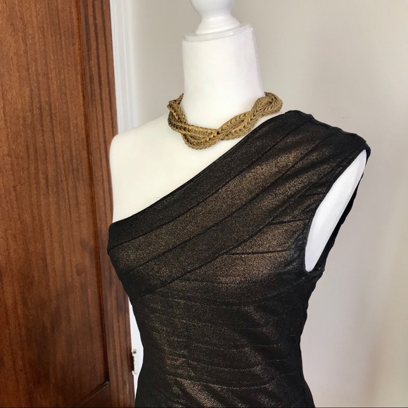 One shoulder Dress Express Small Metallic Bronze - Picture 6 of 10